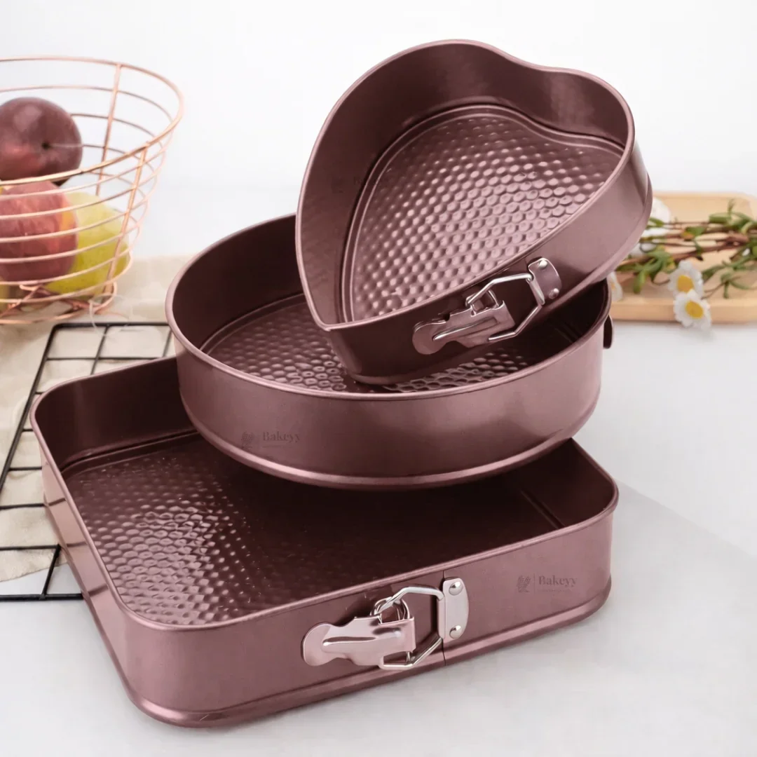 Springform Cake Pan Set | Round, Square & Heart Shape Non-Stick Baking Tins | 3 Shapes per Pack | Pack of 1