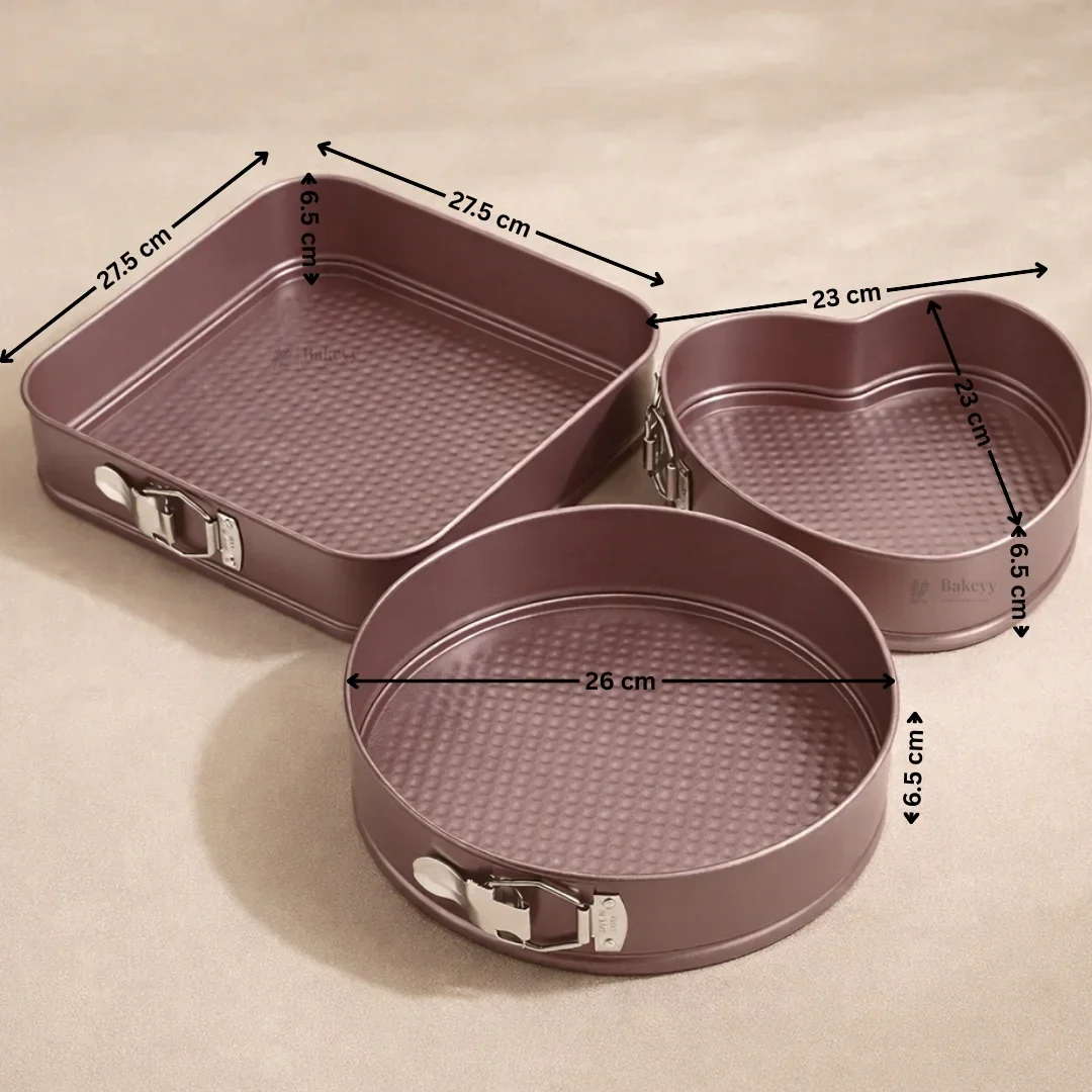 Springform Cake Pan Set | Round, Square & Heart Shape Non-Stick Baking Tins | 3 Shapes per Pack | Pack of 1 - Image 3