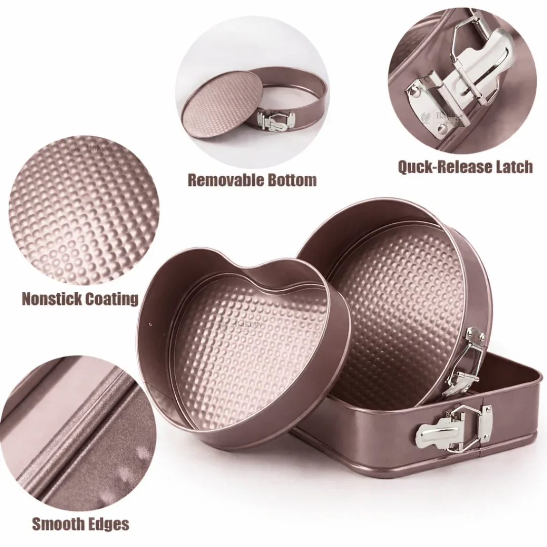 Springform Cake Pan Set | Round, Square & Heart Shape Non-Stick Baking Tins | 3 Shapes per Pack | Pack of 1 - Image 4
