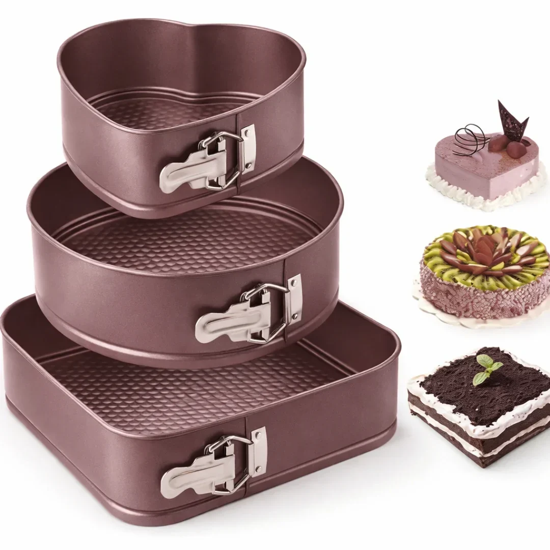 Springform Cake Pan Set | Round, Square & Heart Shape Non-Stick Baking Tins | 3 Shapes per Pack | Pack of 1 - Image 5