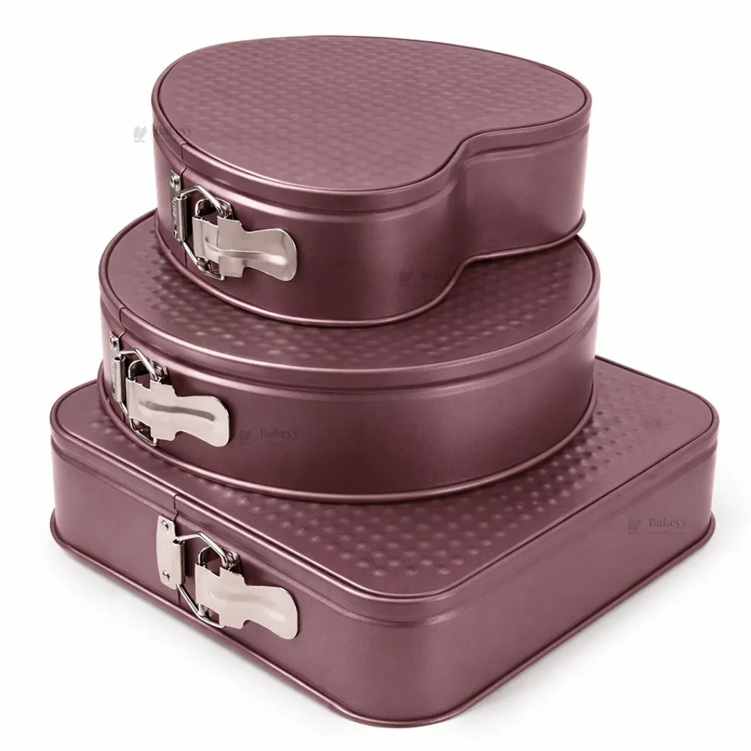 Springform Cake Pan Set | Round, Square & Heart Shape Non-Stick Baking Tins | 3 Shapes per Pack | Pack of 1 - Image 6