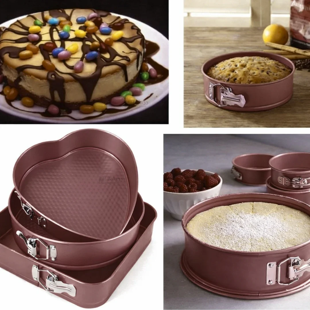 Springform Cake Pan Set | Round, Square & Heart Shape Non-Stick Baking Tins | 3 Shapes per Pack | Pack of 1 - Image 7