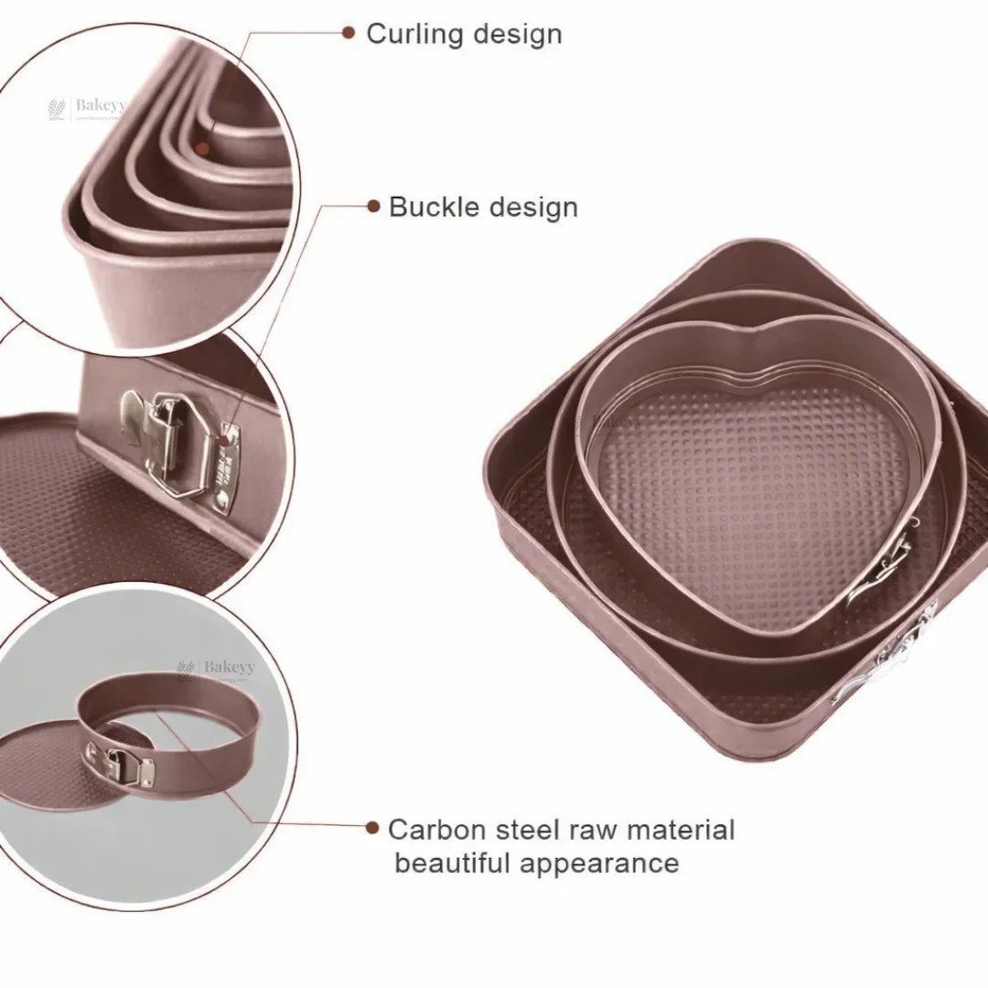 Springform Cake Pan Set | Round, Square & Heart Shape Non-Stick Baking Tins | 3 Shapes per Pack | Pack of 1 - Image 9