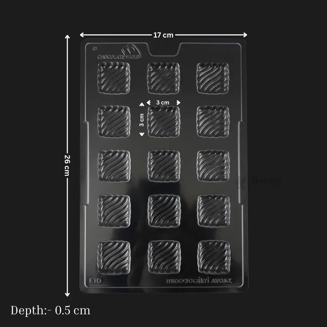 Mould 015 | Square Chocolate Mould with Swirl Texture | 15 Cavity Clear Plastic Chocolate Mould Tray | Pack of 1 - Image 2