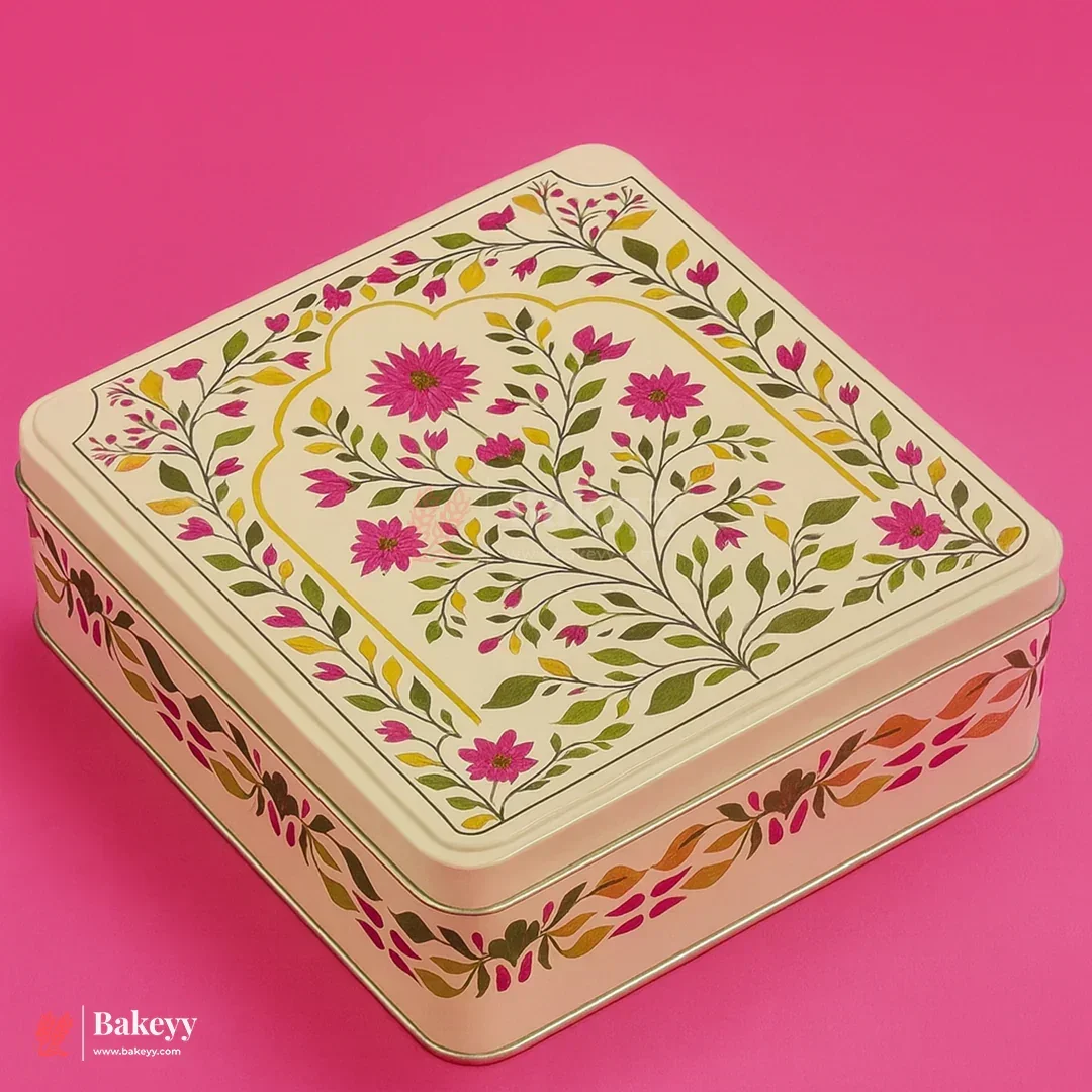 Premium Elegant Floral Tin Box – Pink & Gold Accents| Pack of 1 - Image 4
