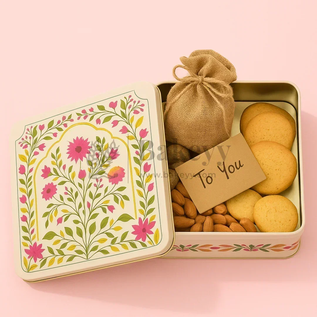 Premium Elegant Floral Tin Box – Pink & Gold Accents| Pack of 1 - Image 5