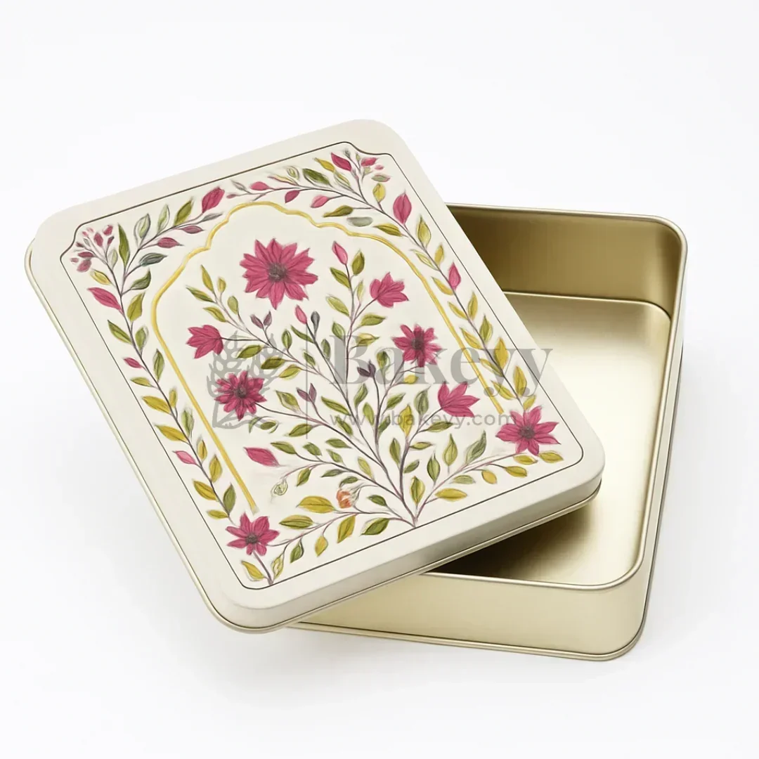 Premium Elegant Floral Tin Box – Pink & Gold Accents| Pack of 1 - Image 6