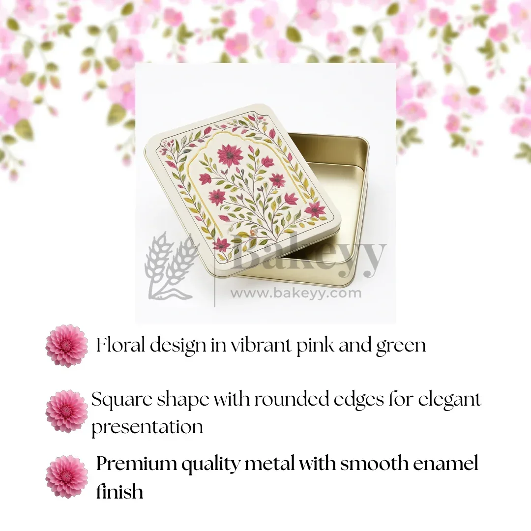 Premium Elegant Floral Tin Box – Pink & Gold Accents| Pack of 1 - Image 7