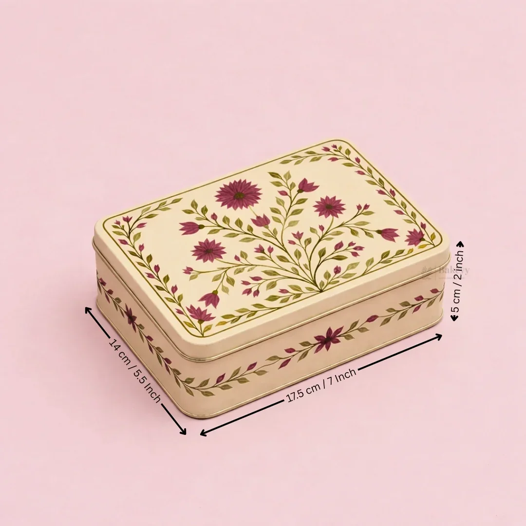 Premium Elegant Floral Tin Box – Pink & Gold Accents| Pack of 1 - Image 9