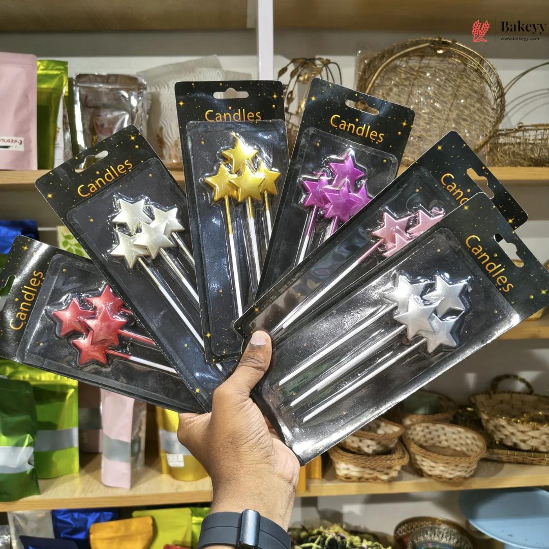 4 Pcs | Star Shape Cake Candles with Picks | Birthday Cake Decoration Candles | Pack of 1 - Image 3