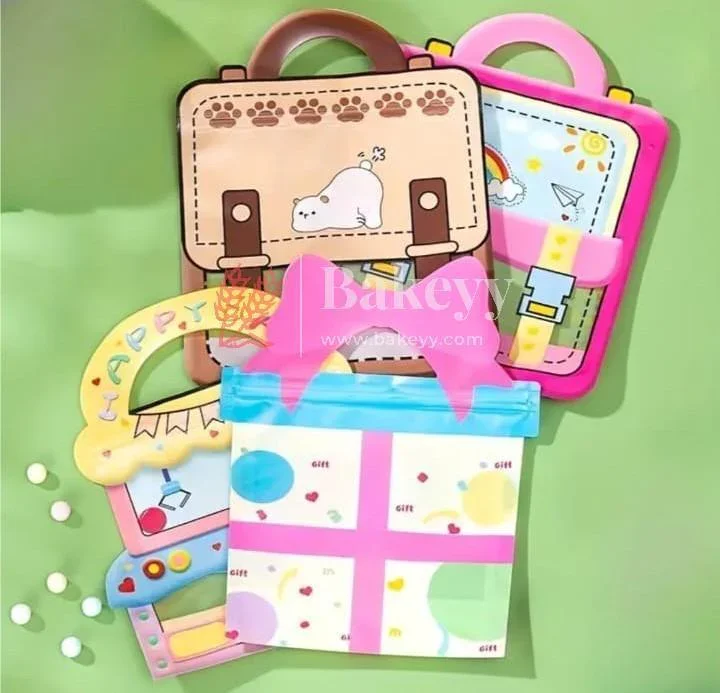 Gift Box Shape Treat Storage Bags with Bow | Fancy Zip Lock Pouches | Pack of 50 - Image 3