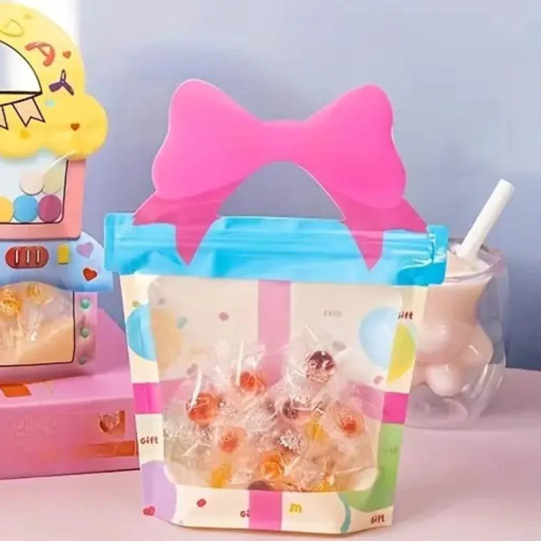 Gift Box Shape Treat Storage Bags with Bow | Fancy Zip Lock Pouches | Pack of 50 - Image 4