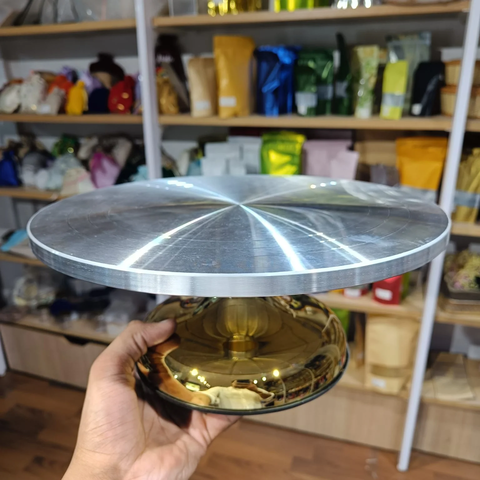 Steel Finish Turn Table | Plastic Base | 2 Colours Available | Pack of 1 - Image 3