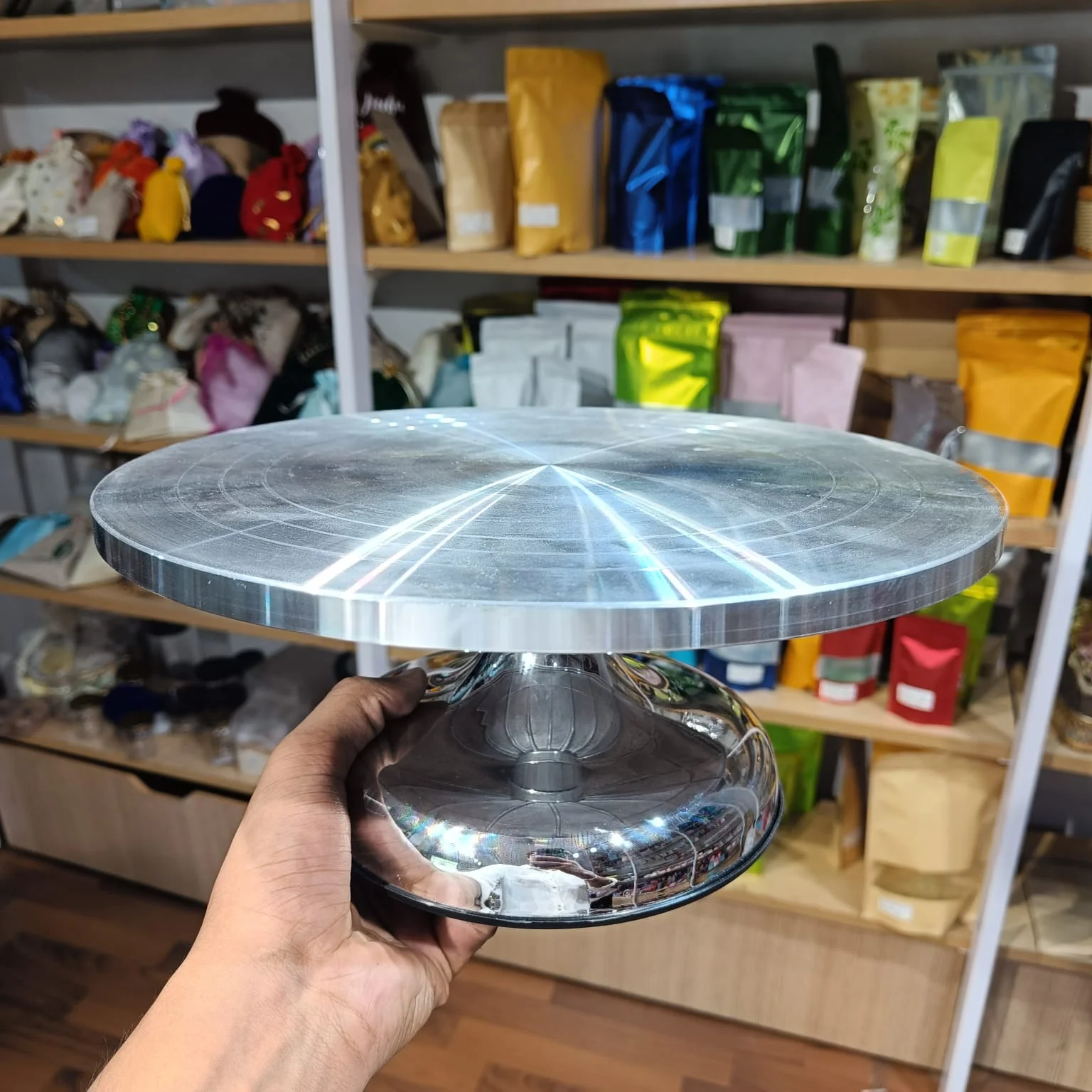 Steel Finish Turn Table | Plastic Base | 2 Colours Available | Pack of 1 - Image 5