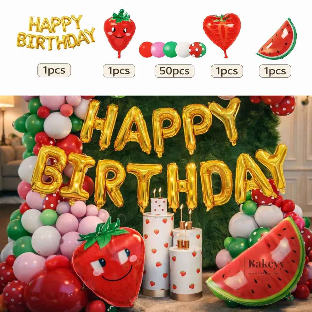 Strawberry Theme Balloon Decoration Set | Happy Birthday Balloon Arch Kit | Fruit Party Decor | Pack of 1 - Image 2