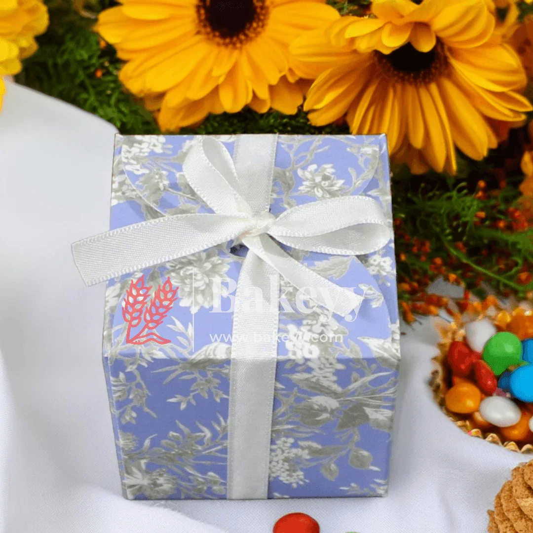 Cube Floral Print Ribbon Favor Box – 6.5 x 6.5 x 6.5 cm | Festive & Diwali Gift Packaging| Pack of 10 - Image 5