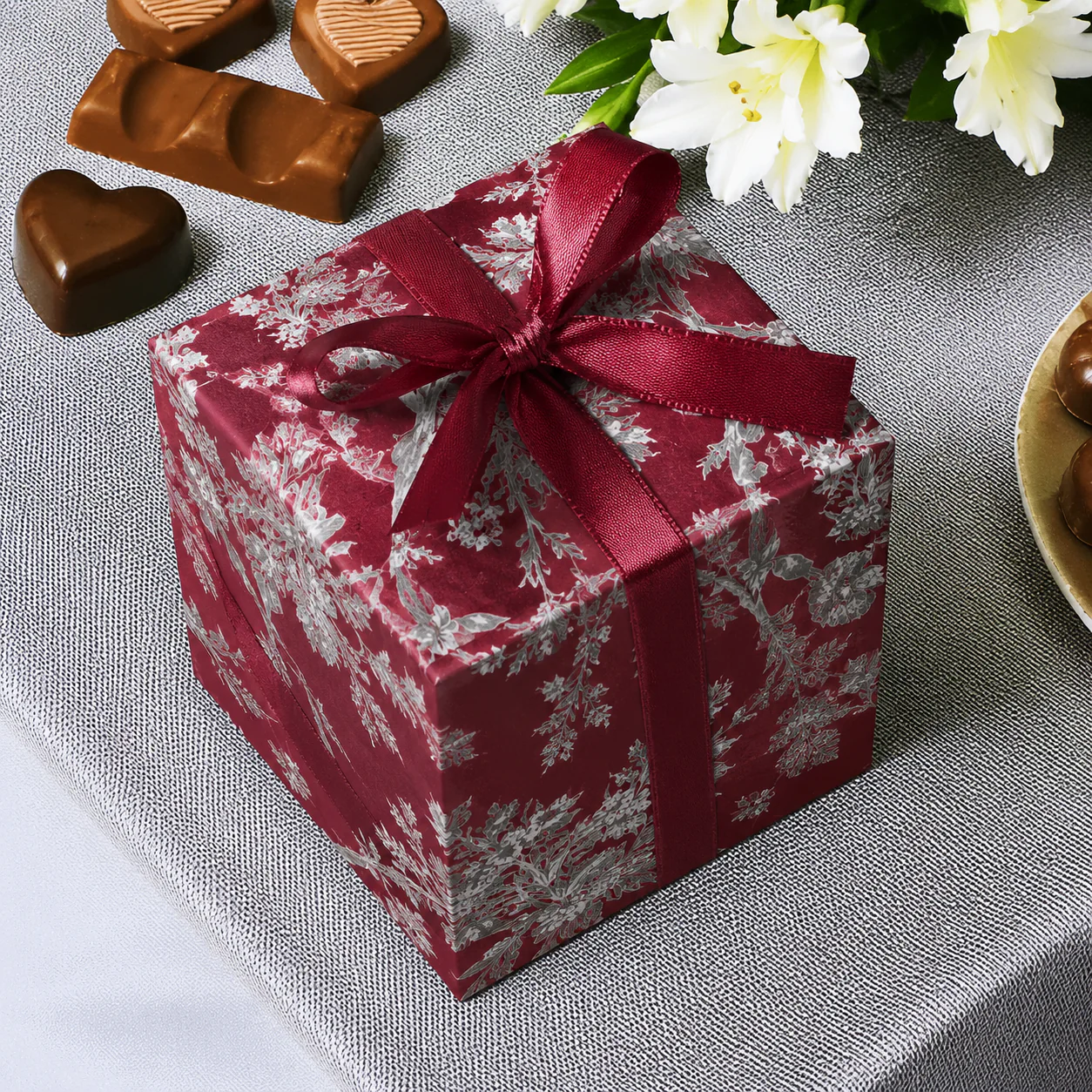 Cube Floral Print Ribbon Favor Box – 6.5 x 6.5 x 6.5 cm | Festive & Diwali Gift Packaging| Pack of 10 - Image 6