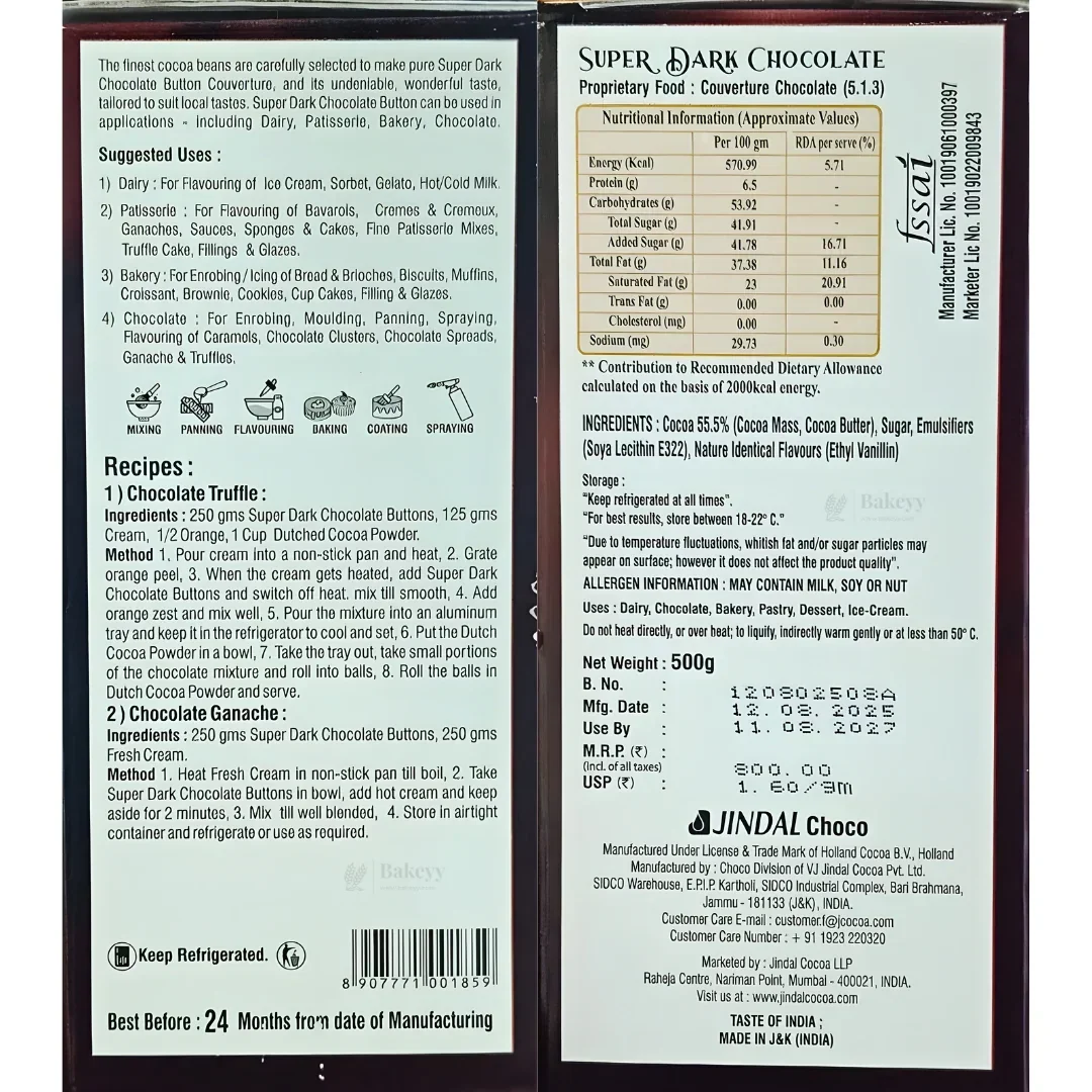 Super Dark Chocolate Couverture by Jindal COCOA | True Bel | Truff Belge | 500g Net Weight - Image 5