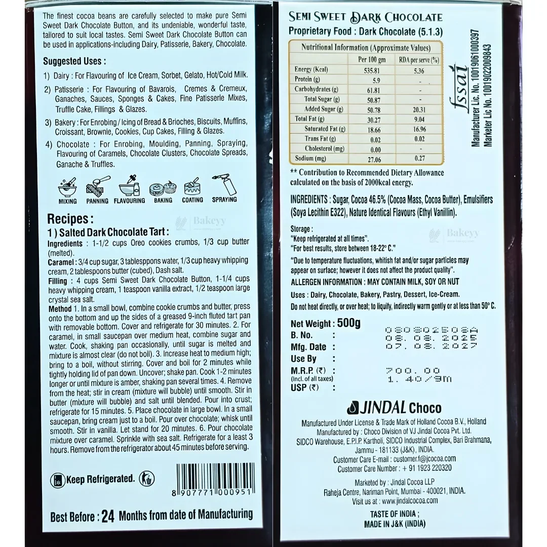 Semi Sweet Dark Chocolate Couverture | True Bel | Truff Belge | 500g Net Weight | Pack of 1 Piece - Image 5