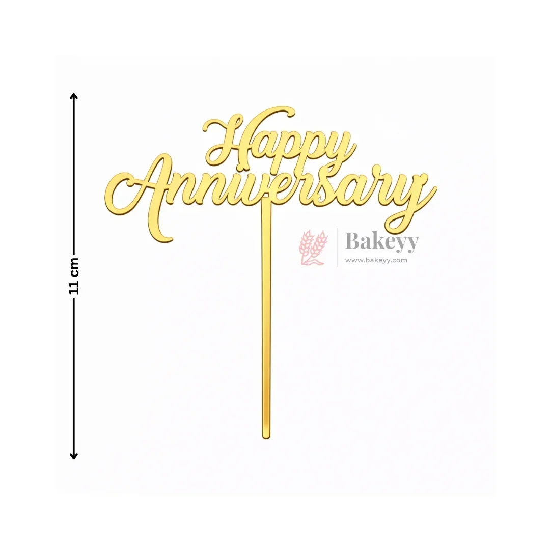 Premium Gold Mirror Cake Paper Topper – Happy Anniversary & Couple Theme l Pack of 1 - Image 4
