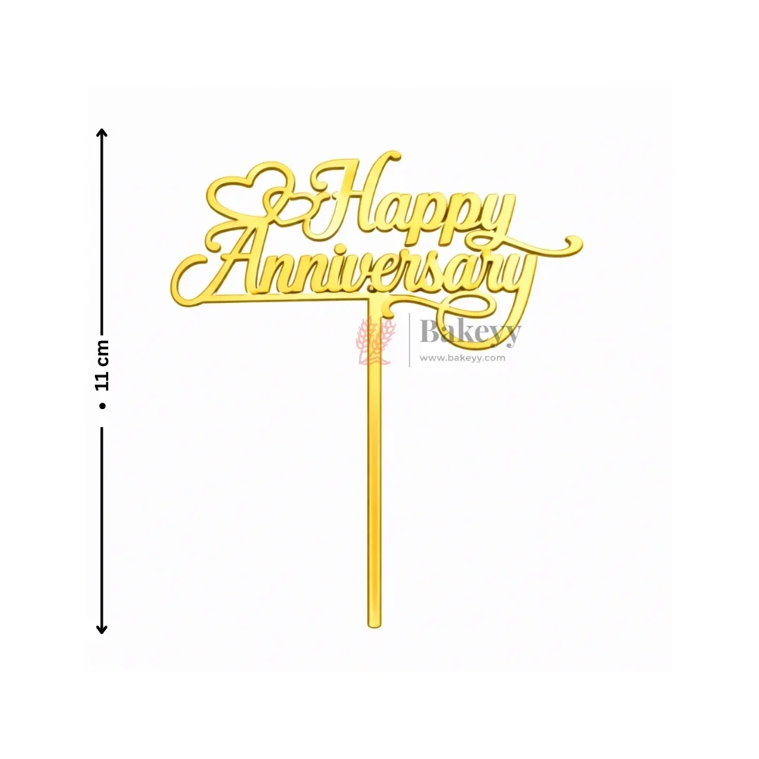 Premium Gold Mirror Cake Paper Topper – Happy Anniversary & Couple Theme l Pack of 1 - Image 5