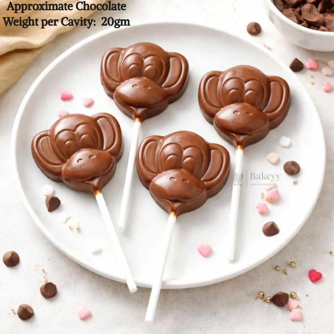 Mould 293 | Monkey Face Chocolate Lollipop Mould | 4 Cavity | Pack of 1 - Image 3