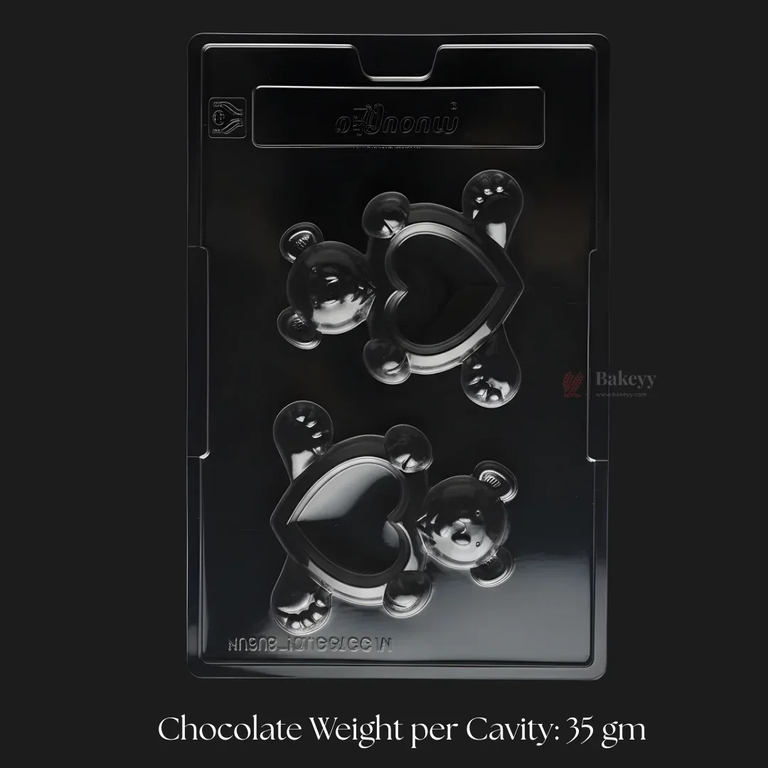 Mould 066 | Teddy Bear Heart Chocolate Mould | 2 Cavity | Cute Character Chocolate Making Mould | Pack of 1