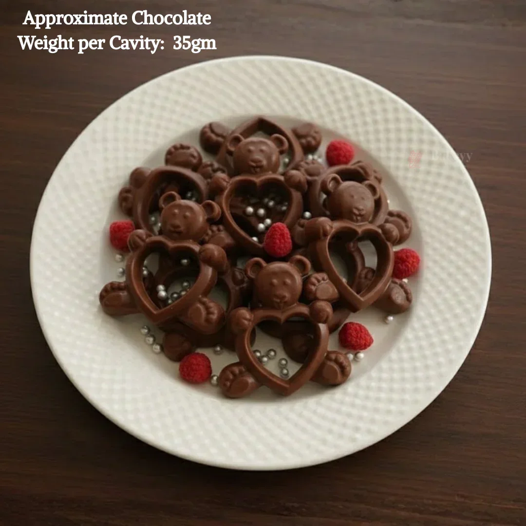 Mould 066 | Teddy Bear Heart Chocolate Mould | 2 Cavity | Cute Character Chocolate Making Mould | Pack of 1 - Image 3