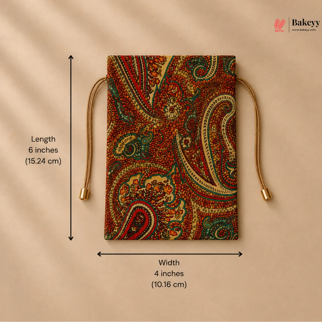 Traditional Printed Theme Potli Bag | Drawstring Closure | Pack of 10 - Image 5