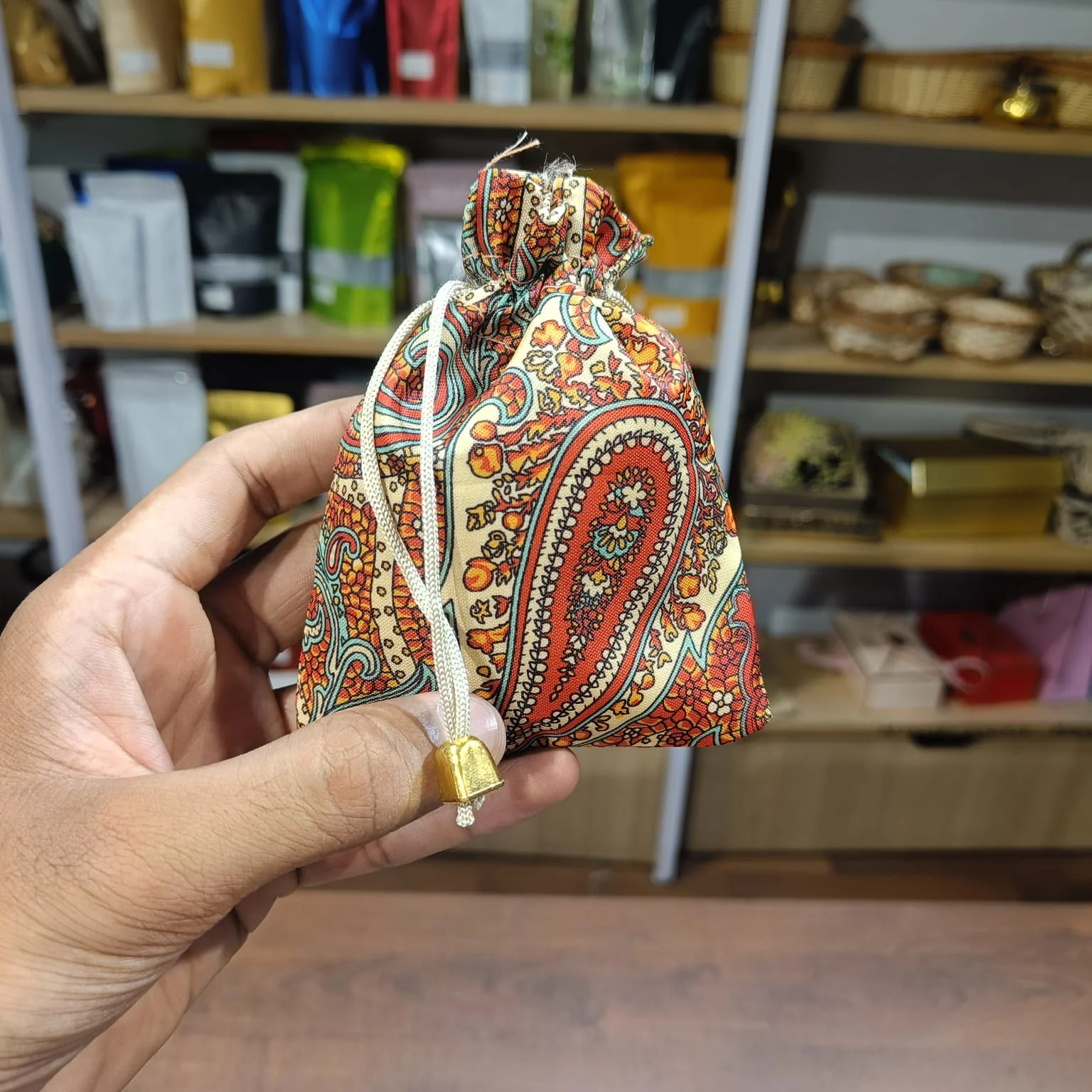 Traditional Printed Theme Potli Bag | Drawstring Closure | Pack of 10 - Image 7