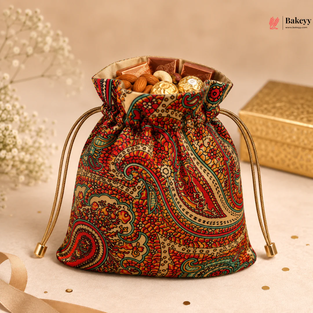 Traditional Printed Theme Potli Bag | Drawstring Closure | Pack of 10 - Image 8