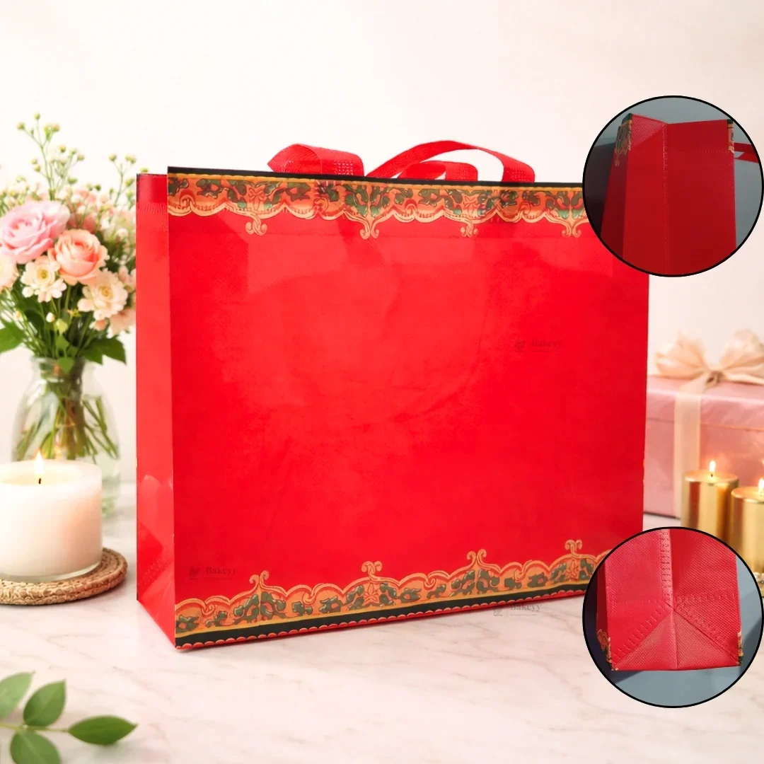 Traditional Red Festive Carry Bag with Decorative Border | 3 Size Options | Pack of 50 - Image 3