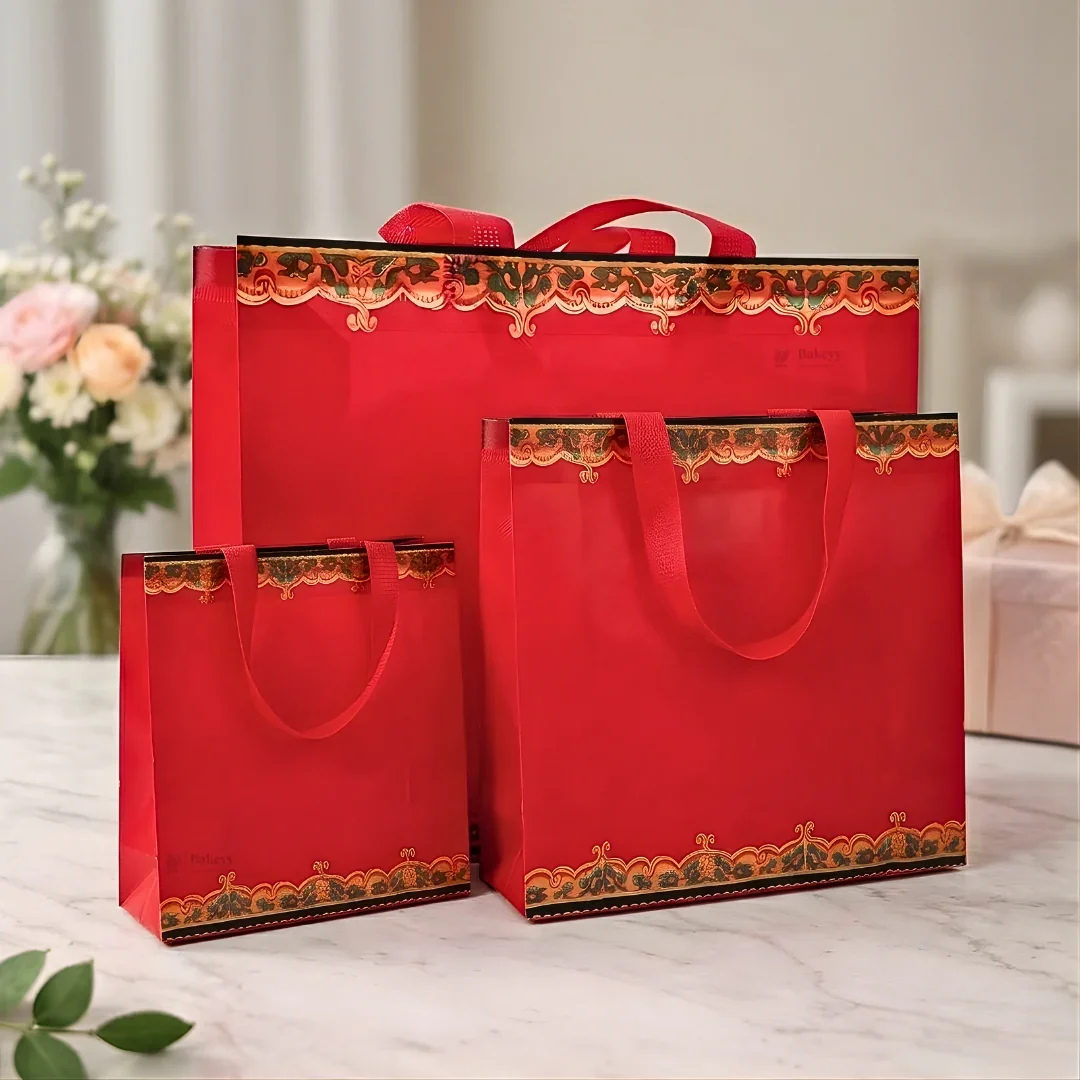 Traditional Red Festive Carry Bag with Decorative Border | 3 Size Options | Pack of 50 - Image 4