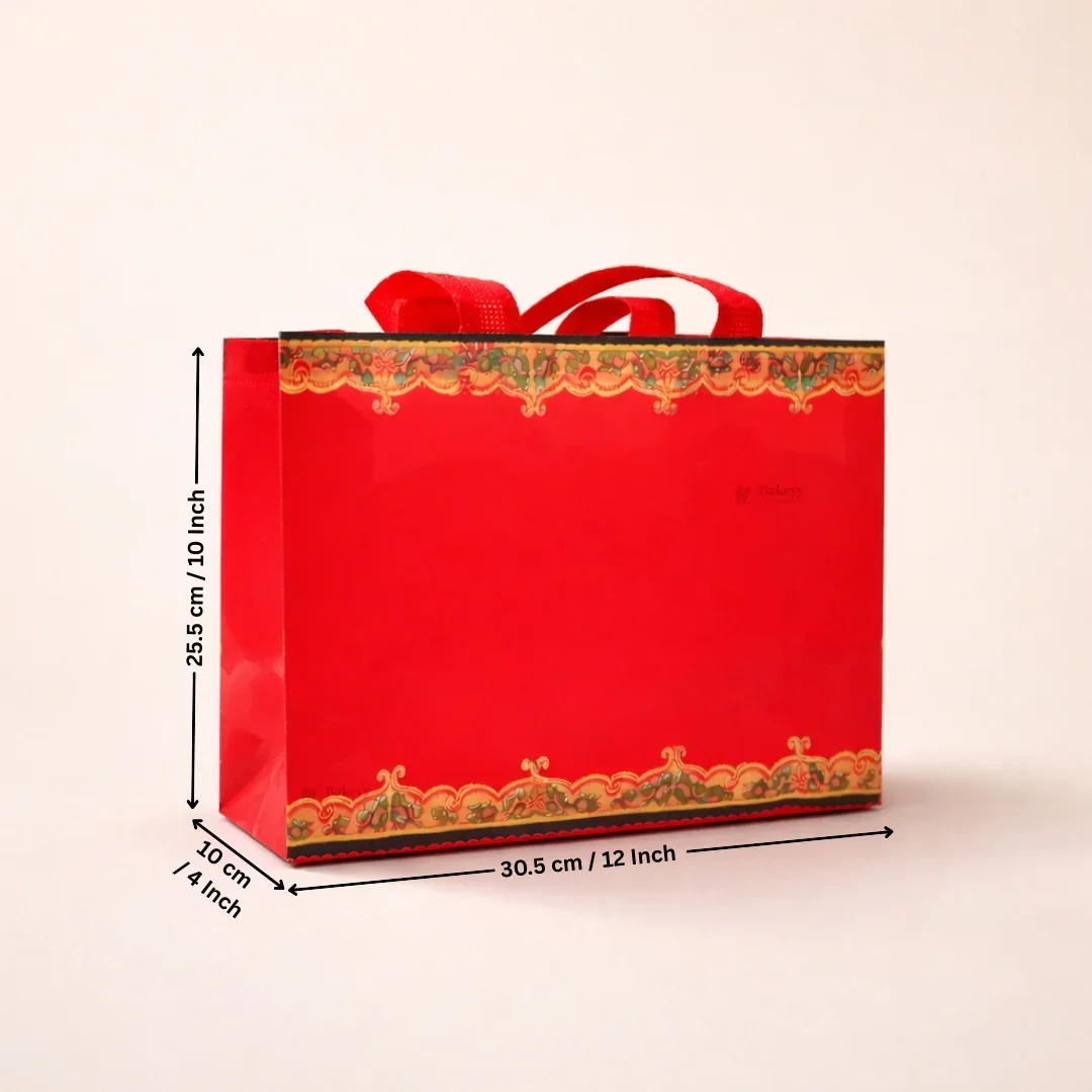 Traditional Red Festive Carry Bag with Decorative Border | 3 Size Options | Pack of 50 - Image 5