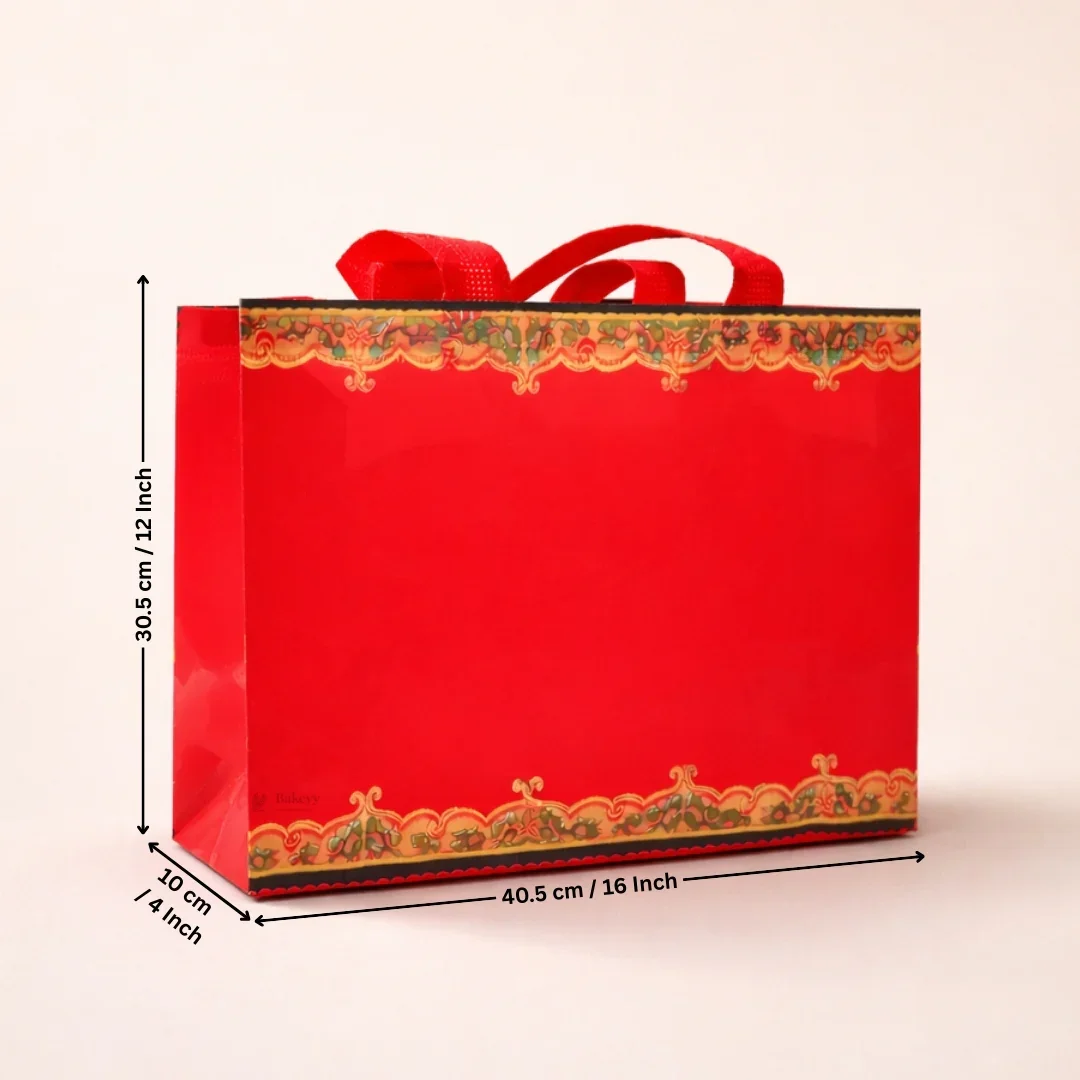 Traditional Red Festive Carry Bag with Decorative Border | 3 Size Options | Pack of 50 - Image 6