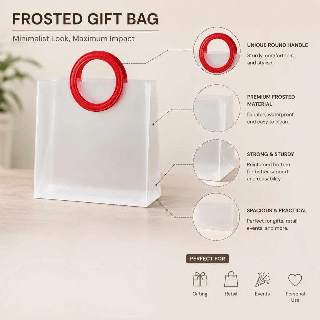 Transparent Bags With Leather Style Red Colour Handles | Pack of 12 - Image 5
