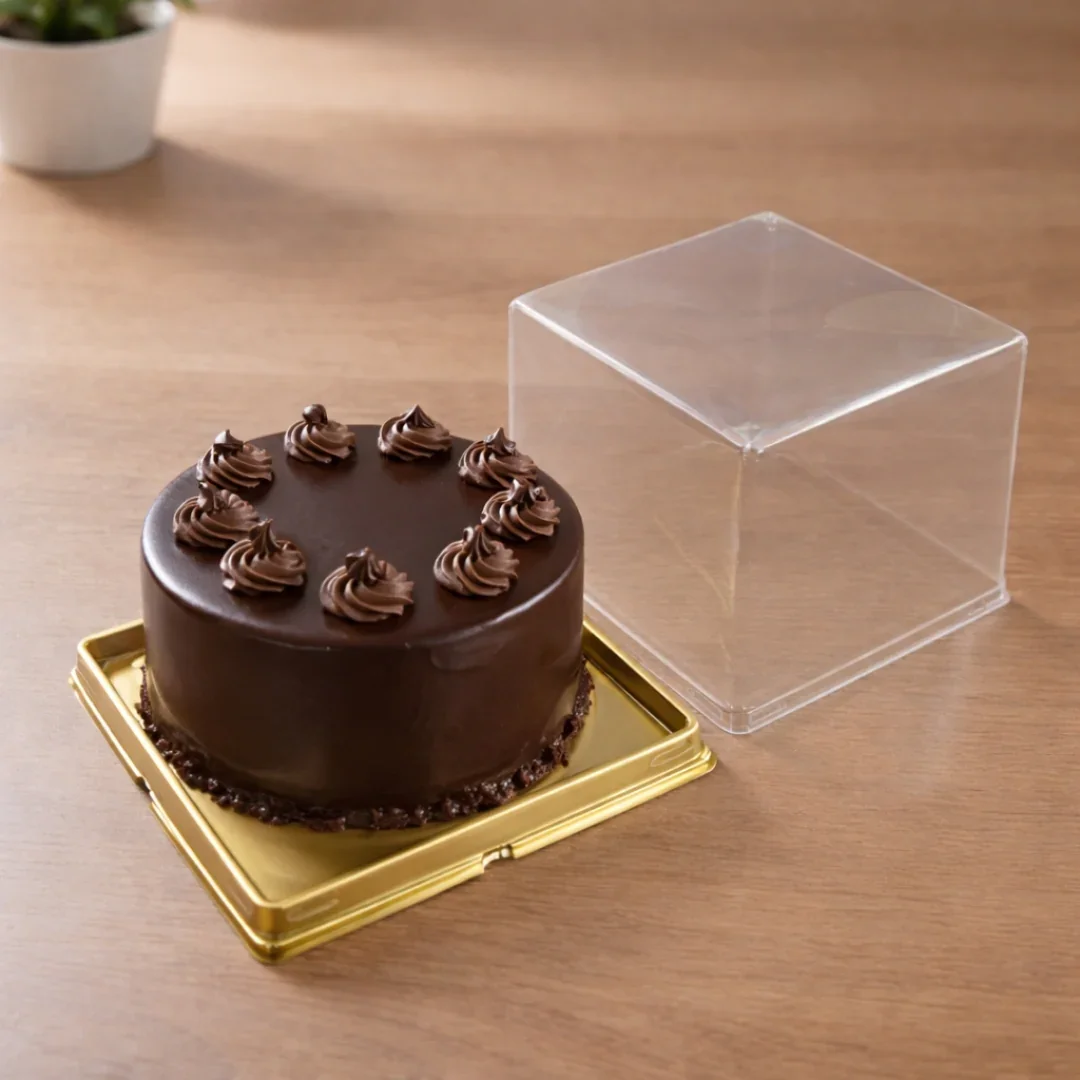 Transparent Cake Box with Gold Base – Premium Clear Lid Cake Packaging | Pack of 50 - Image 3
