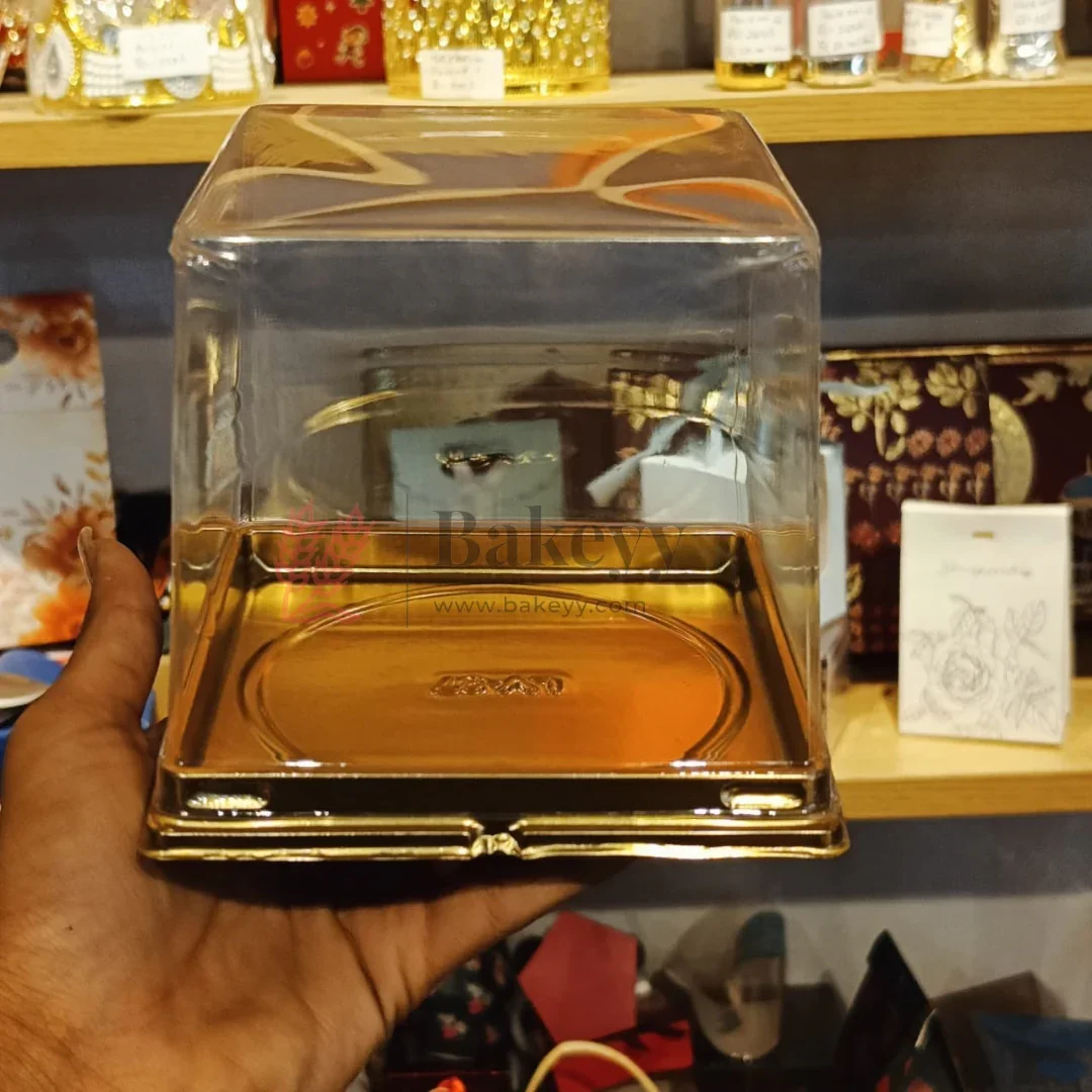 Transparent Cake Box with Gold Base – Premium Clear Lid Cake Packaging | Pack of 50 - Image 4