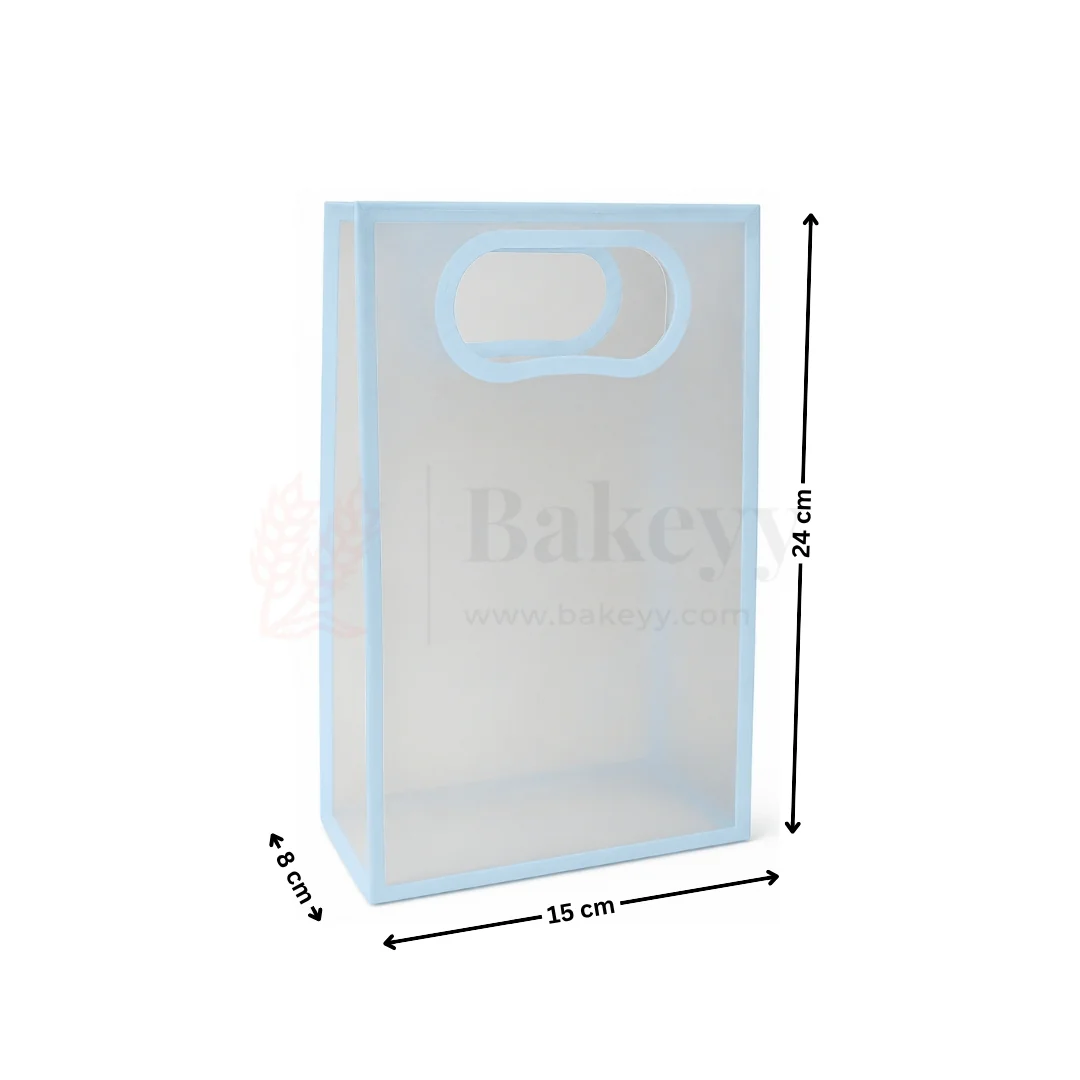 Transparent Gift Bag - Light Blue | Oval‑Cut Handle| Pack Of 12 - Image 4