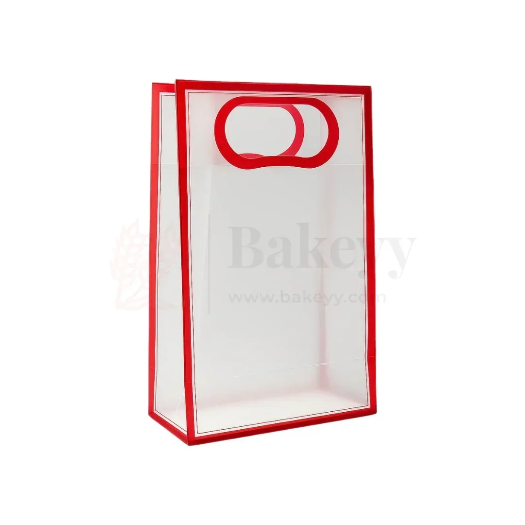 Transparent Gift Bag - Maroon | Oval‑Cut Handle| Pack Of 12 - Image 3
