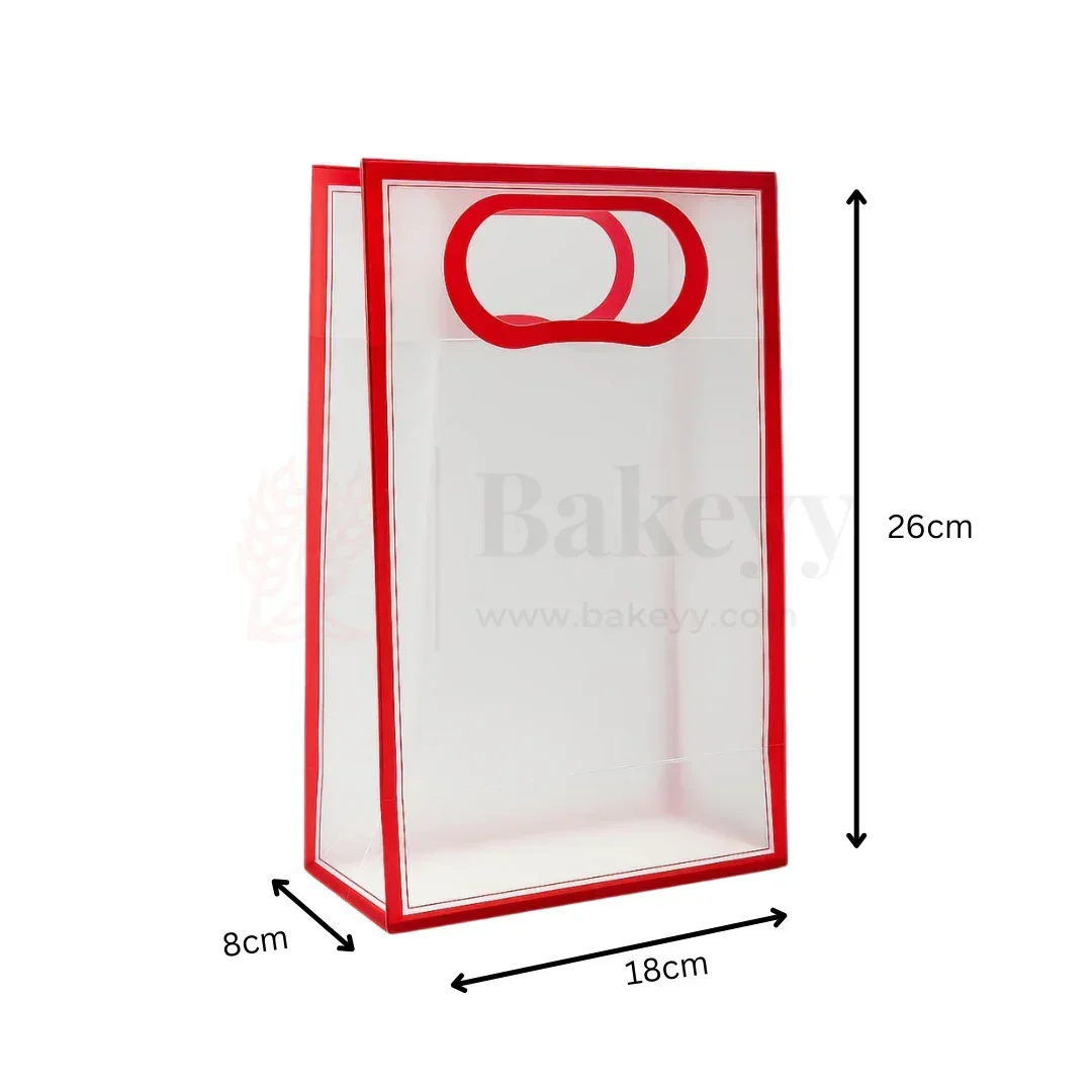 Transparent Gift Bag - Maroon | Oval‑Cut Handle| Pack Of 12 - Image 4
