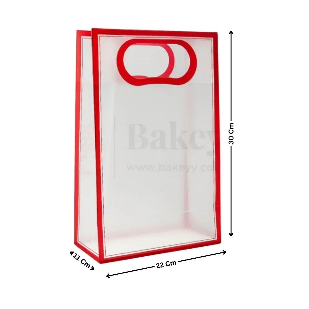 Transparent Gift Bag - Maroon | Oval‑Cut Handle| Pack Of 12 - Image 5