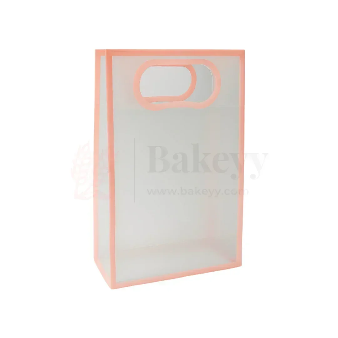 Transparent Gift Bag - Peach | Oval‑Cut Handle| Pack Of 12 - Image 3