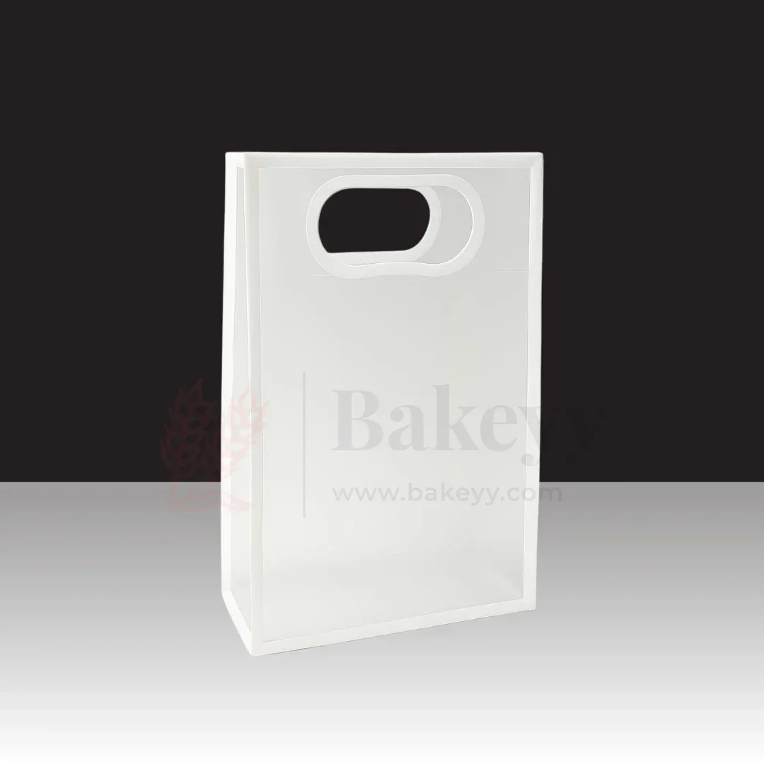Transparent Gift Bag - White | Oval‑Cut Handle| Pack Of 12 - Image 3