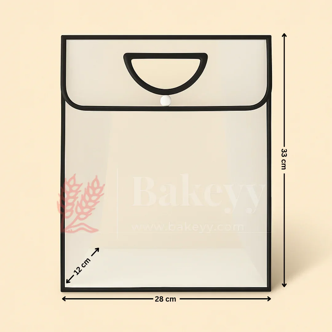 Transparent Gift Bag with Button Lock - Black | Oval‑Cut Handle | Pack Of 12 - Image 4