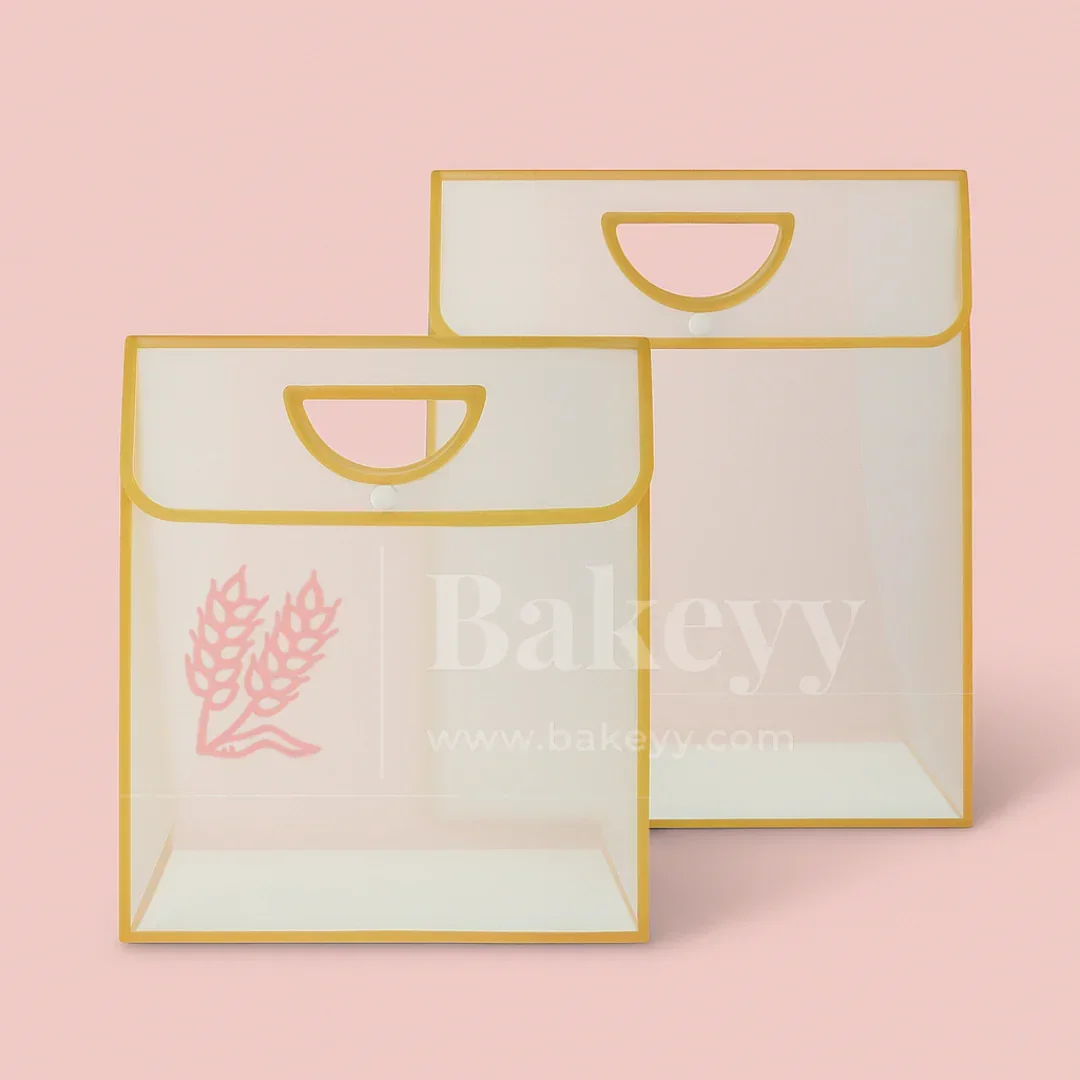 Transparent Gift Bag with Button Lock - Gold | Oval‑Cut Handle | Pack Of 12 - Image 2