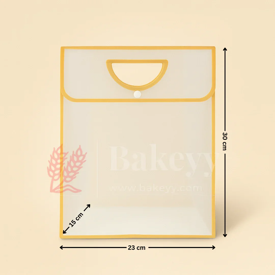 Transparent Gift Bag with Button Lock - Gold | Oval‑Cut Handle | Pack Of 12 - Image 3