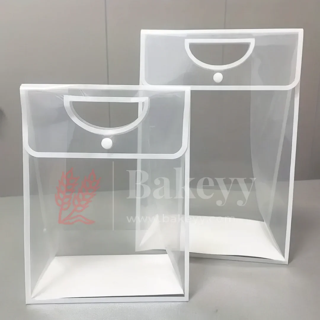 Transparent Gift Bag with Button Lock - White | Oval‑Cut Handle | Pack Of 12 - Image 2