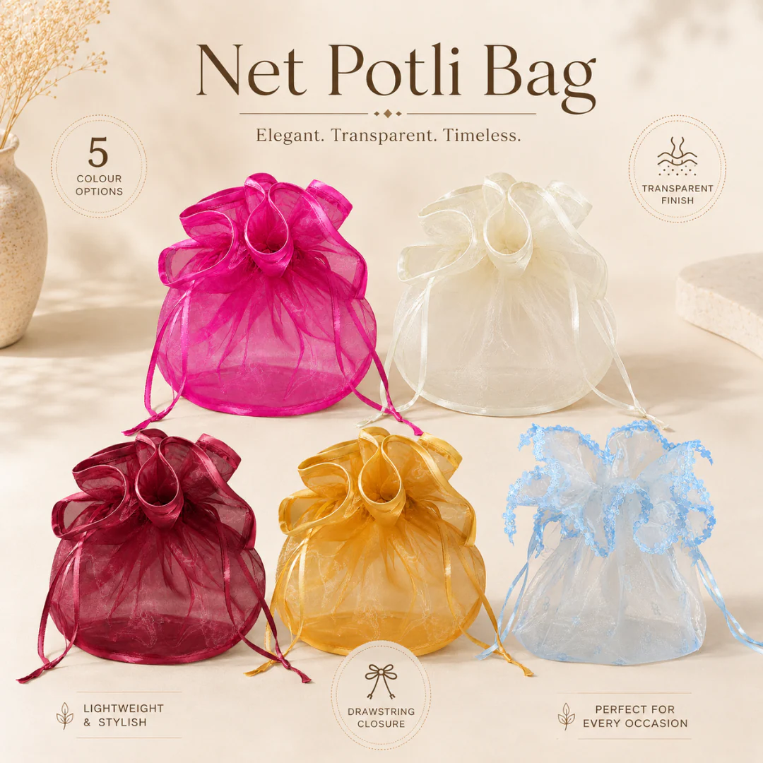 Transparent Organza Topi Bag | Draw string closure | Available in 5 colours | Pack of 25 - Image 14