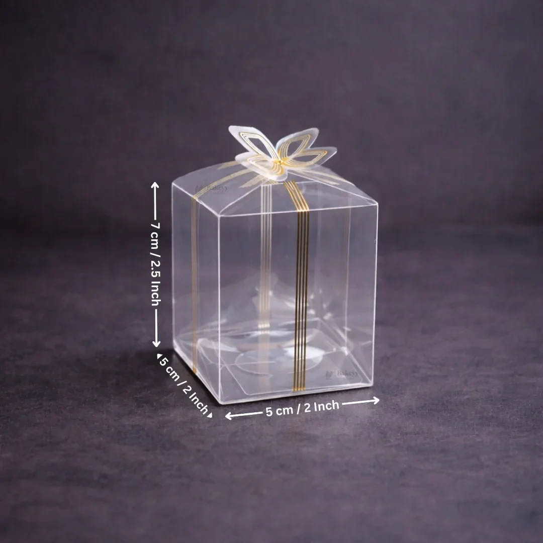 Transparent PVC Gift Box with Gold & Silver Bow Top | Premium Clear Goodie Box | 3 Sizes Available | Pack of 10 - Image 4